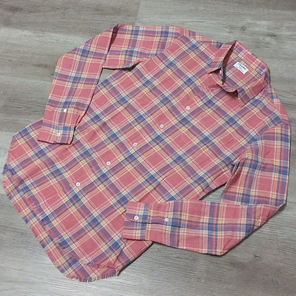 Women's Plaid Frame Denim Button Down Shirt